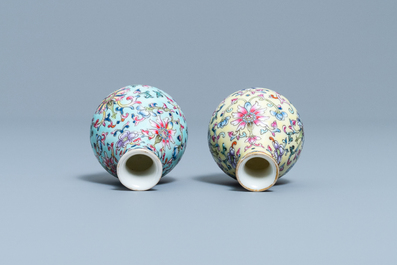 Two Chinese famille rose miniature vases, Qianlong mark, Republic