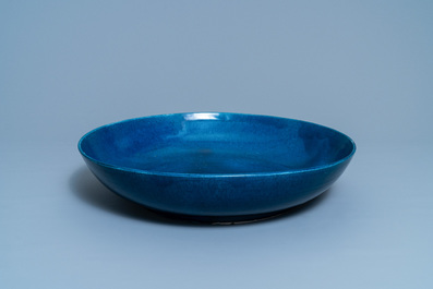 A large Chinese monochrome blue dish, Yongzheng