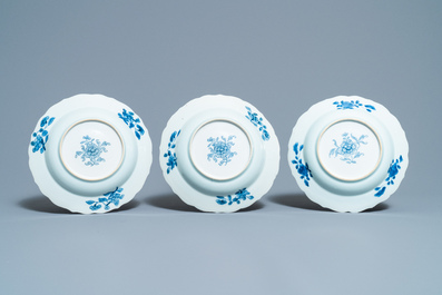 Six deep Chinese blue and white 'Xi Xiang Ji' plates, Qianlong