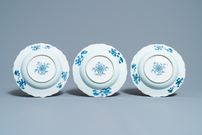 Six deep Chinese blue and white 'Xi Xiang Ji' plates, Qianlong