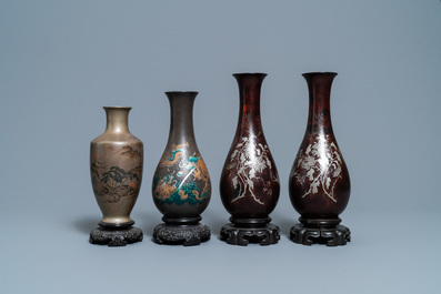 Quatre vases de type Shen Shao'an en laque de Foochow, Chine, R&eacute;publique
