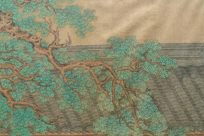 Chinese school, ink and color on silk: 'The making up of lady', 18th C.