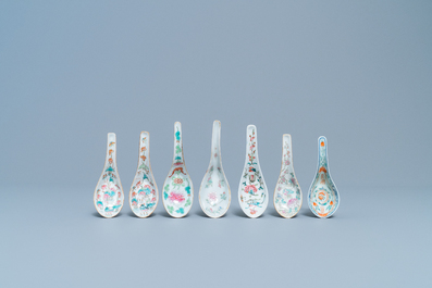 Thirteen Chinese famille rose and qianjiang cai spoons, 19/20th C.