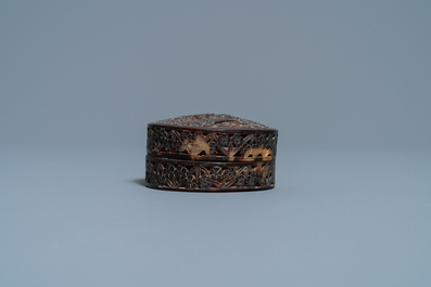 A Chinese reticulated Canton tortoise veneer covered box, 19th C.