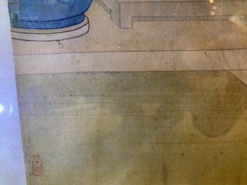 Ecole chinoise, encre et couleurs sur soiex: 'Le maquillage d'une dame', 18th C.