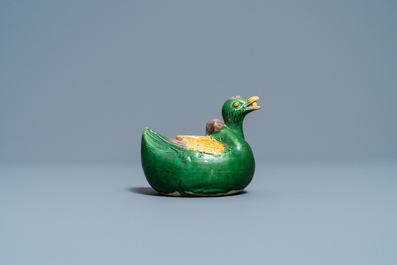 A Chinese sancai-glazed duck-shaped water dropper, Ming