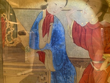 Chinese school, ink and color on silk: 'The making up of lady', 18th C.