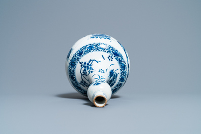 A Dutch Delft blue and white chinoiserie bottle vase in transitional style, ca. 1700