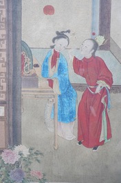 Chinese school, ink and color on silk: 'The making up of lady', 18th C.