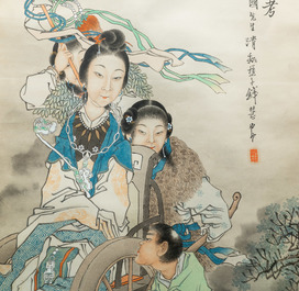 Qian Huian (1833-1911), ink and color on paper: 'Fugui shoukao, after Wen Anguo', 19th C.