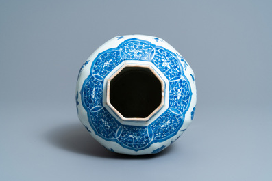 A Chinese blue and white vase with floral design, Transitional period