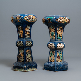 A pair of reticulated Vietnamese polychrome pottery stands, Lai Thieu, 1st half 20th C.