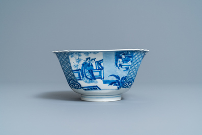 Een vierkante Chinese blauw-witte kom, Xuande merk, Kangxi