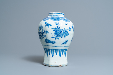 A Chinese blue and white vase with floral design, Transitional period