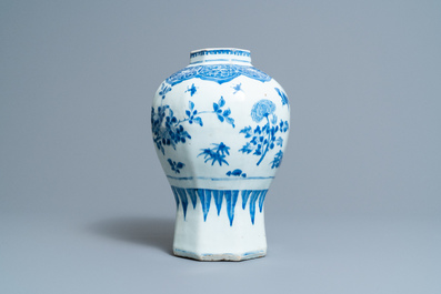 A Chinese blue and white vase with floral design, Transitional period