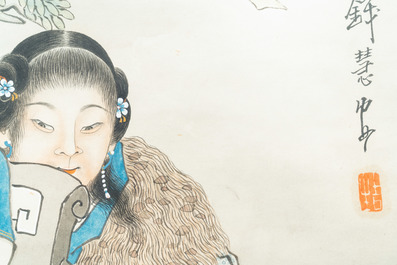 Qian Huian (1833-1911), ink and color on paper: 'Fugui shoukao, after Wen Anguo', 19th C.