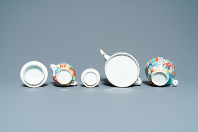 Six Chinese famille rose plates, a teapot, a covered bowl and a cup, 18/19th C.