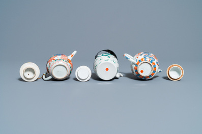 A Chinese famille verte teapot, an Imari-style teapot and an Amsterdam bont teapot, Kangxi and 19th C.
