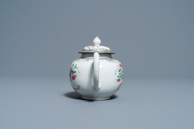 A Chinese famille rose teapot with a fine flower basket, Yongzheng