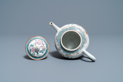 A Chinese famille rose teapot with a fine flower basket, Yongzheng