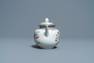 A Chinese famille rose teapot with a fine flower basket, Yongzheng