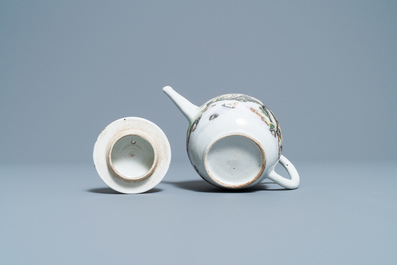 A fine Chinese 'landscape' teapot and a pair of cups and saucers, Yongzheng