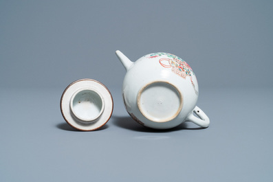 A Chinese famille rose teapot with a fine flower basket, Yongzheng