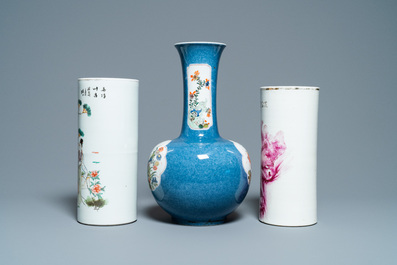 Six Chinese famille rose and verte vases, 19/20th C.