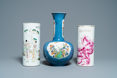 Six vases en porcelaine de Chine famille rose et verte, 19/20&egrave;me