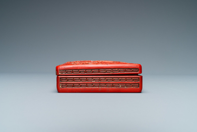 A Chinese rectangular cinnabar lacquer box and cover, 19/20th C.