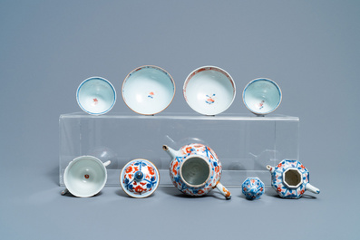 A collection of mostly Chinese blue and white, iron-red and gilt porcelain tea wares, Kangxi and later
