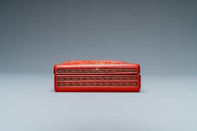 A Chinese rectangular cinnabar lacquer box and cover, 19/20th C.