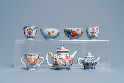 A collection of mostly Chinese blue and white, iron-red and gilt porcelain tea wares, Kangxi and later
