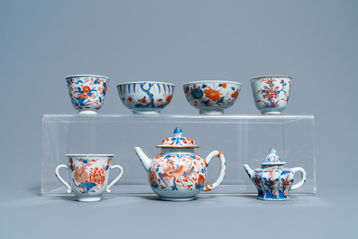 A collection of mostly Chinese blue and white, iron-red and gilt porcelain tea wares, Kangxi and later