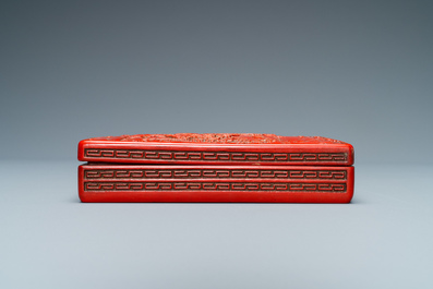 A Chinese rectangular cinnabar lacquer box and cover, 19/20th C.