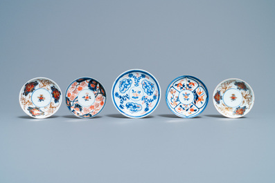 A collection of mostly Chinese blue and white, iron-red and gilt porcelain tea wares, Kangxi and later