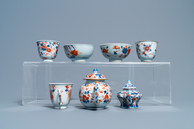 A collection of mostly Chinese blue and white, iron-red and gilt porcelain tea wares, Kangxi and later