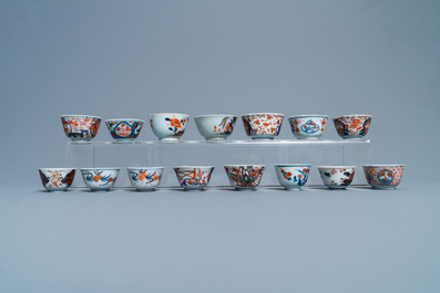 A collection of mostly Chinese blue and white, iron-red and gilt porcelain tea wares, Kangxi and later