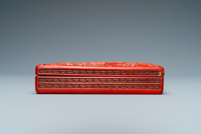 A Chinese rectangular cinnabar lacquer box and cover, 19/20th C.