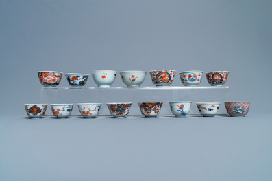 A collection of mostly Chinese blue and white, iron-red and gilt porcelain tea wares, Kangxi and later