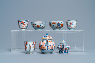 A collection of mostly Chinese blue and white, iron-red and gilt porcelain tea wares, Kangxi and later