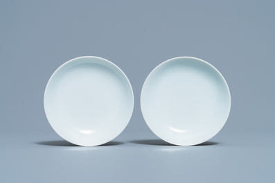 A pair of Chinese caf&eacute;-au-lait-glazed saucer dishes, Yongzheng mark and of the period