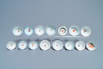 A collection of mostly Chinese blue and white, iron-red and gilt porcelain tea wares, Kangxi and later