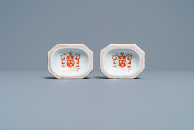 A pair of Chinese Scottish market Ross of Balnagowan armorial salt cellars, Qianlong