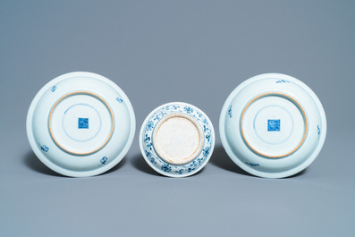 Six Chinese blue and white dishes and plates, Kangxi and later