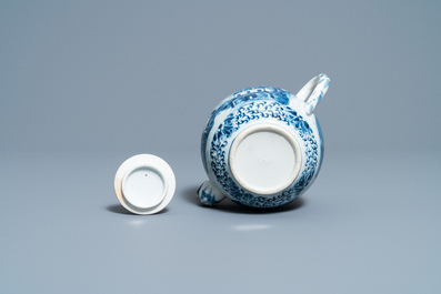 A Chinese blue and white teapot and cover with figures in a landscape, 19th C.