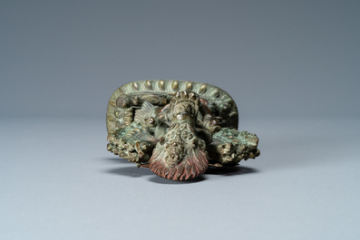 A Sino-Tibetan bronze group of Mahakala and Yab-Yum, 18/19th C.
