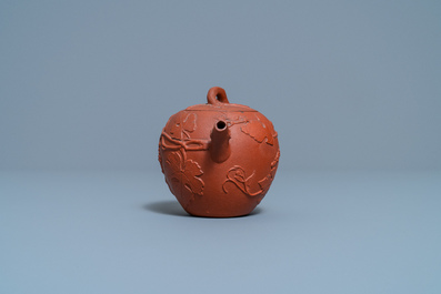 A Chinese Yixing stoneware teapot with squirrels among grapevines, Kangxi