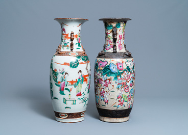 Two Chinese Nanking famille rose crackle-glazed vases, 19th C.