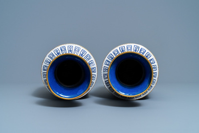 A pair of Chinese cloisonn&eacute; rouleau vases, Republic